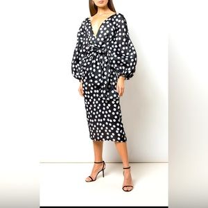Carolina Herrera Puff Slv Wide V Neck Dress
